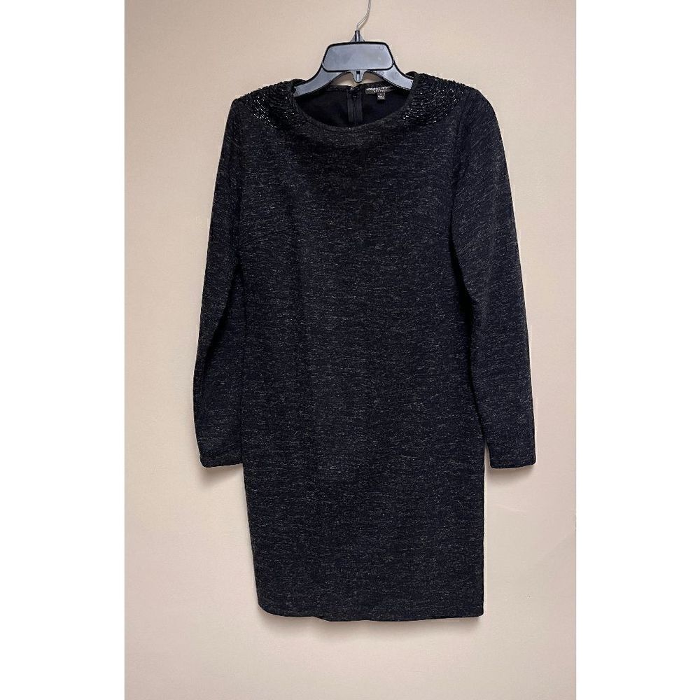 Adrienne Vittadini Womens Tunic Long Sleeve Mini Dress Black Mable Sz 8